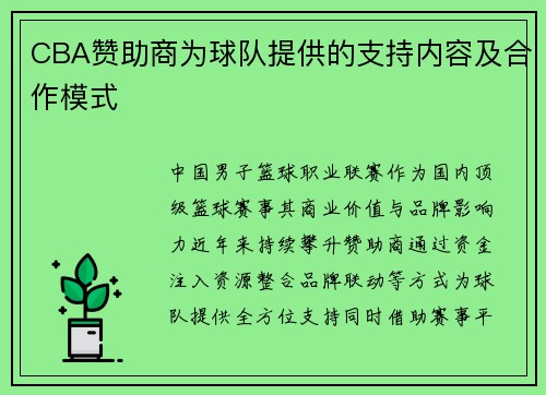 CBA赞助商为球队提供的支持内容及合作模式